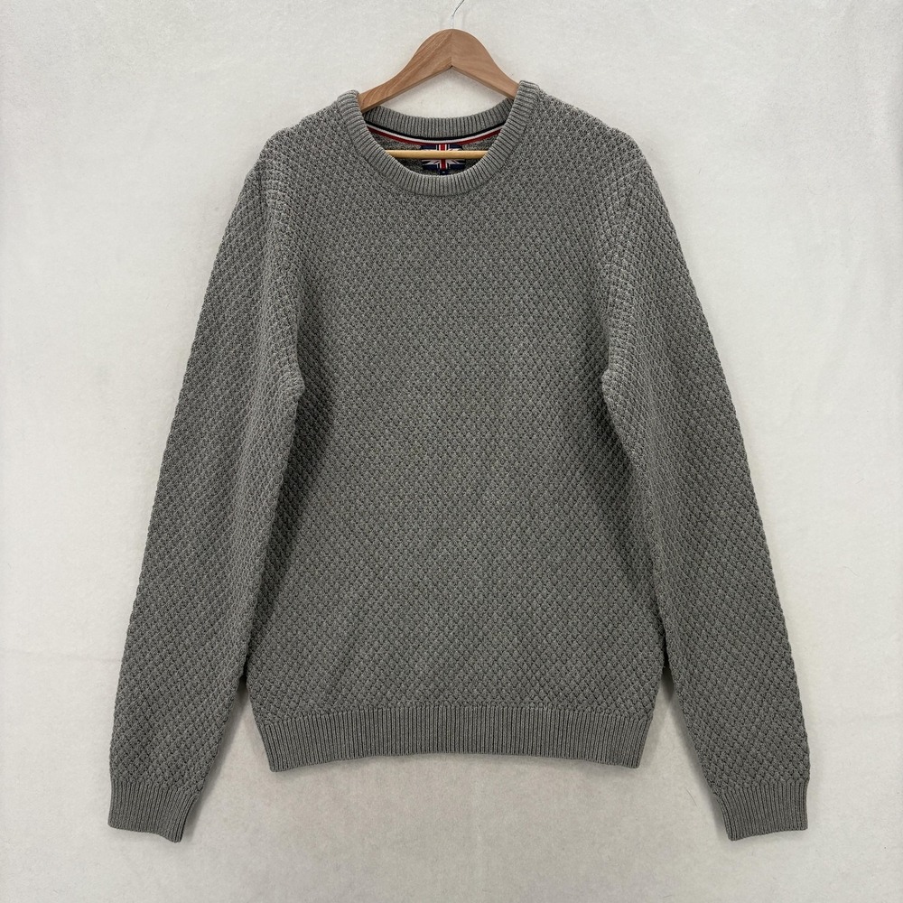 Soul Of London Sweater Mens XL Gray Cotton Waffle Knit Crewneck Pullover Casual